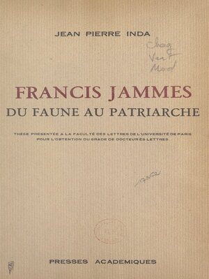 cover image of Francis Jammes, du faune au patriarche